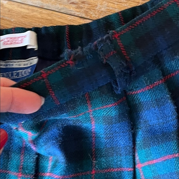 90s Pendleton blue green PLAID pleated wool SHORTS, size 18 Lined Argyle Tartan - Picture 16 of 16